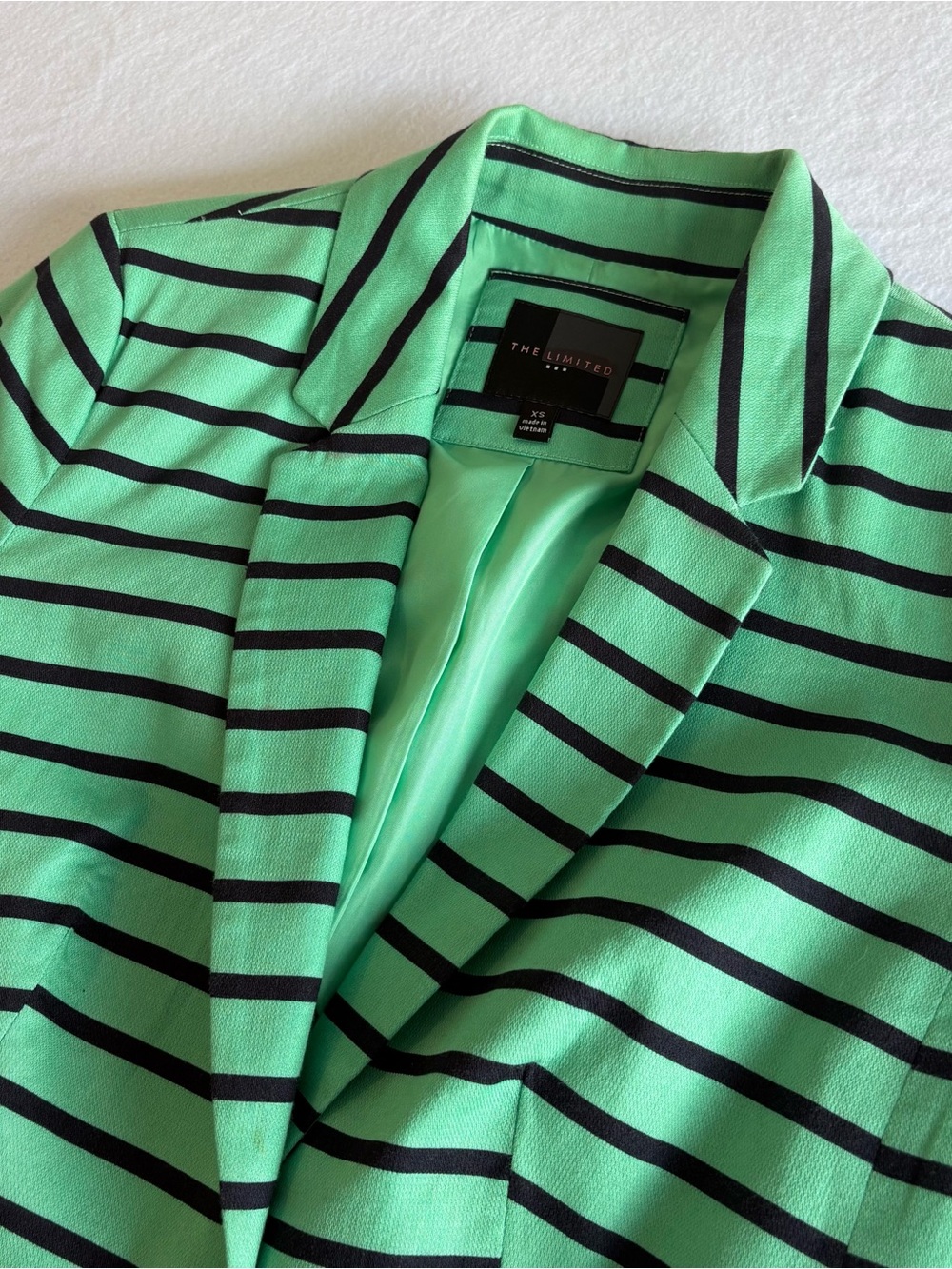 The Limited Women's XS Green/Black Striped One-Button Lined Blazer 3/4 Sleeve